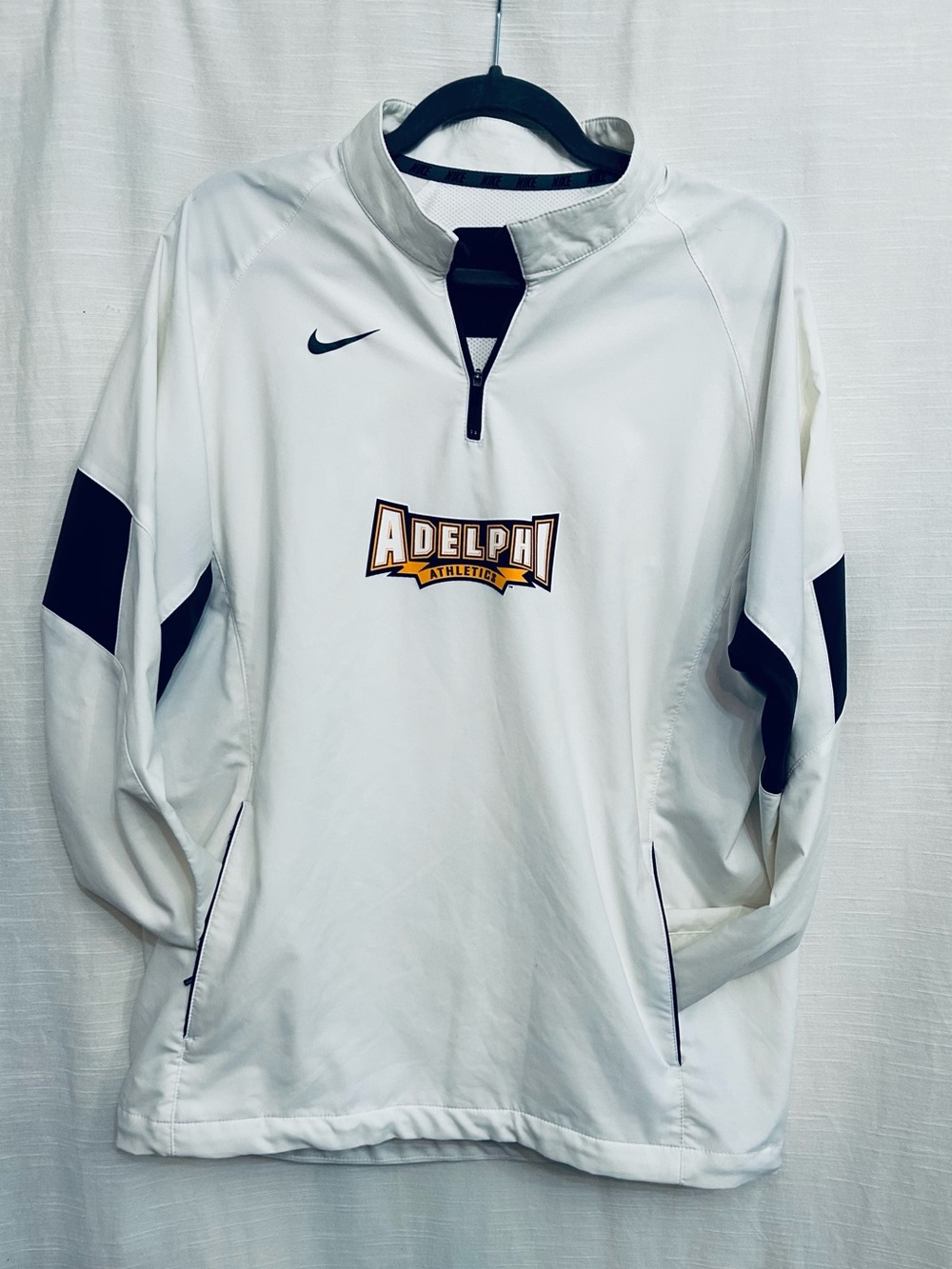 Nike White and Black Adelphi Athletics 1/4 Zip Pullover‎